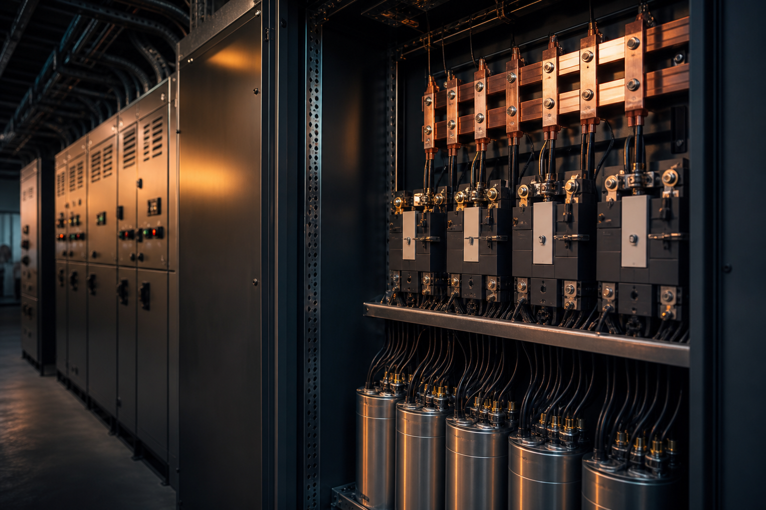 Painel elétrico industrial com banco de capacitores para correção de fator de potência